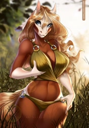 Size: 1049x1500 | Tagged: source needed, suggestive, artist:yasmil, rain (cimarron), equine, horse, mammal, anthro, dreamworks animation, spirit: stallion of the cimarron, anthrofied, belly button, big breasts, blaze (coat marking), bocas top, body markings, breasts, cleavage, clothes, curvy, ear piercing, feather, feather in hair, female, gloves (arm marking), hair, hair accessory, hand on hip, lips, looking at you, mare, midriff, native american, panties, piercing, seductive, self grope, solo, solo female, thigh gap, thighs, thong, wide hips