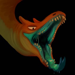 Size: 1280x1280 | Tagged: suggestive, artist:pteranosaur, charizard, fictional species, feral, nintendo, pokémon, ambiguous gender, bust, mawshot, open mouth, saliva, sharp teeth, solo, solo ambiguous, starter pokémon, teeth, three-quarter view