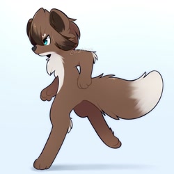 Size: 1500x1500 | Tagged: safe, artist:accelldraws, oc, oc only, oc:rin (accelldraws), arctic fox, canine, fox, mammal, anthro, digitigrade anthro, 2020, ambiguous gender, blue eyes, brown body, brown fur, chest fluff, fluff, frowning, fur, gradient background, solo, solo ambiguous