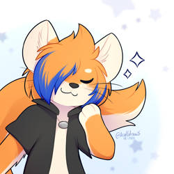 Size: 1500x1500 | Tagged: safe, artist:accelldraws, oc, oc only, oc:aaron (accelldraws), cat, feline, mammal, anthro, 2020, abstract background, eyes closed, fur, male, orange body, orange fur, smiling, solo, solo male