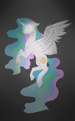 Size: 1936x3098 | Tagged: safe, artist:toptian, princess celestia (mlp), alicorn, equine, fictional species, mammal, pony, feral, friendship is magic, hasbro, my little pony, 2017, blank eyes, curved horn, feathered wings, feathers, female, glowing, glowing eyes, high res, horn, mare, rearing, solo, solo female, tail, wings