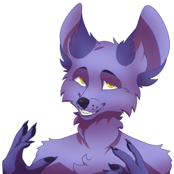 Size: 1280x1280 | Tagged: safe, artist:jennithedragon, astra, canine, fox, mammal, anthro, furbooru, ancient aliens, history channel, prometheus entertainment, 2020, amber eyes, ambiguous gender, bust, cheek fluff, chest fluff, claws, colored pupils, ear fluff, fangs, featured image, fluff, fur, giorgio a. tsoukalos, hands, head fluff, looking at you, meme, meme redraw, neck fluff, paw pads, paws, purple body, purple fur, sharp teeth, simple background, smiling, solo, solo ambiguous, teeth, transparent background, yellow eyes
