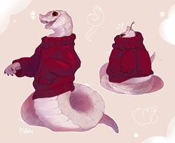 Size: 2828x2312 | Tagged: safe, artist:motich_pew, fictional species, reptile, snake, anthro, naga, clothes, cute, forked tongue, high res, male, silly, snek, solo, solo male, sweater, tongue, tongue out, topwear