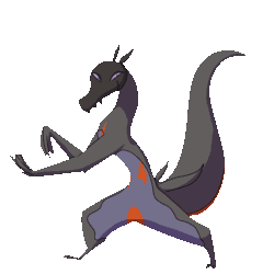 Size: 900x900 | Tagged: safe, artist:gyrotech, artist:input-command, edit, oc, oc only, oc:saul ashle, fictional species, lizard, reptile, salazzle, semi-anthro, nintendo, pokémon, 2d, 2d animation, animated, color edit, dancing, frame by frame, gif, gray scales, male, open mouth, orange scales, pink eyes, scales, solo, solo male, tail