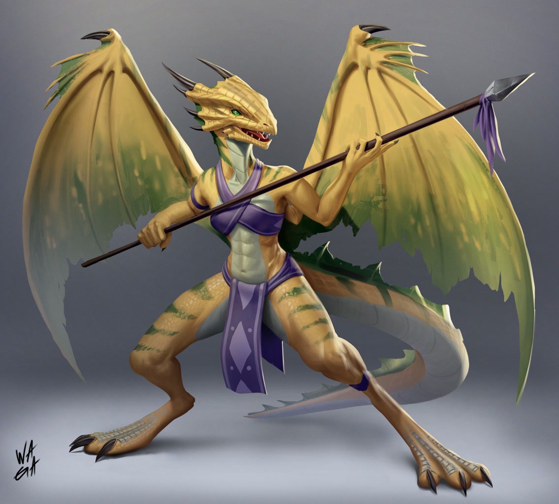 artist:waga, fictional species, kobold, reptile, anthro, clothes, female, h...