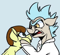 Size: 1024x948 | Tagged: safe, artist:witchtaunter, morty smith (rick and morty), rick sanchez (rick and morty), equine, mammal, pony, feral, adult swim, friendship is magic, hasbro, my little pony, rick and morty, crossover, duo, duo male, feralized, furrified, male, males only, ponified, species swap