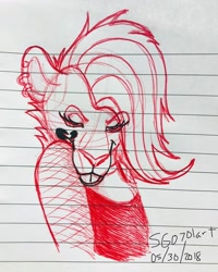 Size: 1080x1350 | Tagged: safe, artist:stargazerseven, oc, oc only, big cat, feline, lion, mammal, anthro, 2018, bust, clothes, female, fishnet clothing, irl, lined paper, photo, photographed artwork, signature, solo, solo female, traditional art