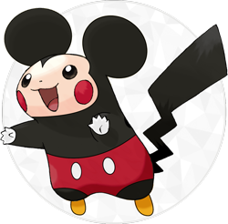 Size: 981x965 | Tagged: artist needed, safe, edit, mickey mouse (disney), fictional species, pikachu, feral, disney, mickey and friends, nintendo, pokémon, clothes, fusion, male, open mouth, simple background, smiling, solo, solo male, transparent background