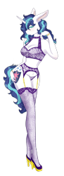 Size: 1479x4053 | Tagged: suggestive, artist:mscolorsplash, shining armor (mlp), equine, fictional species, mammal, pony, unicorn, anthro, friendship is magic, hasbro, my little pony, anthrofied, belly button, bra, bracelet, breasts, cleavage, clothes, female, fur, garter belt, gleaming shield (mlp), hair, hand on hip, high heels, jewelry, lace, legwear, lidded eyes, lingerie, looking at you, midriff, multicolored hair, panties, rule 63, shoes, simple background, solo, solo female, stockings, thigh highs, transparent background, underwear, white body, white fur