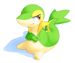 Size: 1229x1045 | Tagged: safe, artist:veiukket, fictional species, snivy, semi-anthro, nintendo, pokémon, 2020, ambiguous gender, brown eyes, crossed arms, frowning, simple background, sitting, slightly chubby, solo, solo ambiguous, starter pokémon