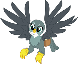 Size: 9347x7648 | Tagged: dead source, safe, artist:pink1ejack, gabby (mlp), bird, feline, fictional species, gryphon, mammal, feral, friendship is magic, hasbro, my little pony, 2016, absurd resolution, bag, bird feet, claws, cute, feathered wings, feathers, female, flying, inkscape, mailbag, on model, simple background, smiling, solo, solo female, spread wings, tail, talons, transparent background, vector, wings