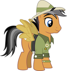 Size: 6021x6408 | Tagged: dead source, safe, artist:pink1ejack, daring do (mlp), quibble pants (mlp), earth pony, equine, fictional species, mammal, pony, feral, friendship is magic, hasbro, my little pony, 2016, absurd resolution, clothes, cosplay, costume, fake wings, hat, male, on model, simple background, smiling, solo, solo male, stallion, tail, transparent background, vector, wings
