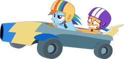 Size: 15659x7453 | Tagged: dead source, safe, artist:pink1ejack, rainbow dash (mlp), scootaloo (mlp), equine, fictional species, mammal, pegasus, pony, feral, friendship is magic, hasbro, my little pony, 2016, absurd resolution, cart, duo, duo female, female, filly, foal, helmet, mare, on model, open mouth, racing, seatbelt, simple background, steering wheel, tail, transparent background, vector, young