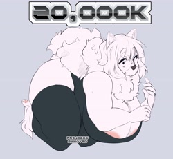 Size: 3472x3198 | Tagged: suggestive, artist:princesssamoyed, oc, oc only, oc:cumu, canine, dog, mammal, samoyed, anthro, areola, areola slip, big butt, black clothing, black dress, breasts, butt, dress, female, fluff, fur, glasses, high res, huge breasts, neck fluff, round glasses, solo, solo female, white body, white fur