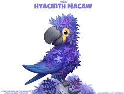 Size: 800x608 | Tagged: safe, artist:cryptid-creations, bird, fictional species, flora fauna, hyacinth macaw, macaw, parrot, feral, ambiguous gender, flower, pun, solo, solo ambiguous, visual pun, wat