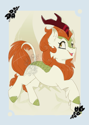 Size: 827x1157 | Tagged: safe, artist:bluekite, autumn blaze (mlp), equine, fictional species, kirin, mammal, feral, friendship is magic, hasbro, my little pony, 2020, cute, female, horn, open mouth, smiling, solo, solo female, tail