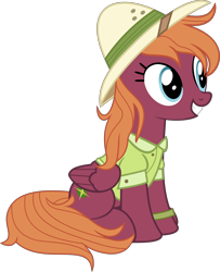 Size: 9885x12147 | Tagged: dead source, safe, artist:pink1ejack, sweet pepper (mlp), equine, fictional species, mammal, pegasus, pony, feral, friendship is magic, hasbro, my little pony, 2016, absurd resolution, clothes, cosplay, feathered wings, feathers, female, folded wings, happy, hat, inkscape, mare, on model, simple background, sitting, smiling, solo, solo female, tail, transparent background, vector, wings