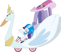 Size: 10392x8846 | Tagged: dead source, safe, artist:pink1ejack, rarity (mlp), bird, equine, fictional species, mammal, pony, swan, unicorn, waterfowl, feral, friendship is magic, hasbro, my little pony, 2016, absurd resolution, cart, driving, eyes closed, eyeshadow, female, helmet, hooves, inkscape, makeup, mare, on model, raised hoof, simple background, smiling, solo, solo female, tail, transparent background, vector