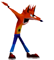 Size: 573x636 | Tagged: artist needed, safe, crash bandicoot (crash bandicoot), bandicoot, mammal, marsupial, anthro, crash bandicoot (series), animated, bottomwear, clothes, crash is best face maker, gif, low poly, male, meme, not salmon, pants, shoes, simple background, sneakers, solo, solo male, transparent background, wat, woah