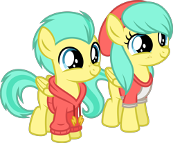 Size: 6069x5000 | Tagged: safe, alternate version, artist:radomila radon, barley barrel (mlp), pickle barrel (mlp), equine, fictional species, mammal, pegasus, pony, feral, friendship is magic, hasbro, my little pony, .svg available, 2020, absurd resolution, brother, brother and sister, clothes, colt, cute, duo, female, filly, foal, freckles, hat, inkscape, male, on model, puppy eyes, siblings, simple background, sister, transparent background, twins, vector, young