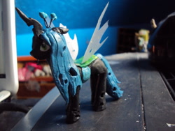 Size: 640x480 | Tagged: safe, artist:azedo, queen chrysalis (mlp), arthropod, changeling, changeling queen, equine, fictional species, feral, friendship is magic, hasbro, my little pony, 2012, female, figure, insect wings, irl, jagged horn, photo, photographed artwork, solo, solo female, tail, wings