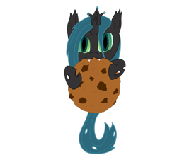 Size: 2618x2291 | Tagged: safe, artist:tunrae, queen chrysalis (mlp), arthropod, changeling, changeling queen, equine, fictional species, feral, friendship is magic, hasbro, my little pony, chibi, chocolate, chocolate chip cookies, cookie, cute, female, food, high res, nom, simple background, solo, solo female, transparent background