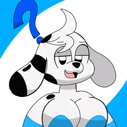 Size: 4096x4096 | Tagged: suggestive, artist:iscreamatninten, oc, oc only, oc:lilly (iscreamatninten), canine, dog, mammal, anthro, absurd resolution, blue background, female, looking at you, question mark, simple background