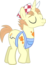 Size: 6239x8708 | Tagged: dead source, safe, artist:pink1ejack, equine, fictional species, mammal, pony, unicorn, feral, friendship is magic, hasbro, my little pony, 2016, absurd resolution, clothes, eyes closed, hat, horn, male, on model, paint on fur, painter, simple background, smiling, solo, solo male, stallion, tail, transparent background, unnamed character, vector