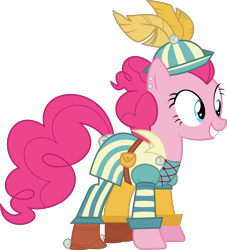 Size: 7611x8395 | Tagged: dead source, safe, artist:pink1ejack, pinkie pie (mlp), earth pony, equine, fictional species, mammal, pony, feral, dungeons & dragons, friendship is magic, hasbro, my little pony, 2016, absurd resolution, bard, cap, clothes, crossover, fantasy class, female, happy, hat, inkscape, mare, on model, roleplaying, simple background, smiling, solo, solo female, tail, transparent background, vector