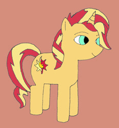 Size: 828x889 | Tagged: safe, artist:charreddragonchi, artist:icey-wicey-1517, collaboration, sunset shimmer (mlp), equine, fictional species, mammal, pony, unicorn, feral, friendship is magic, hasbro, my little pony, female, mare, orange background, simple background, solo, solo female