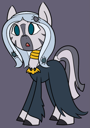 Size: 629x896 | Tagged: safe, artist:cuttycommando, artist:icey-wicey-1517, zecora (mlp), equine, mammal, zebra, feral, friendship is magic, hasbro, my little pony, clothes, costume, cute, female, gray background, jewelry, necklace, nightmare night, nightmare night costume, simple background, solo, solo female, wig