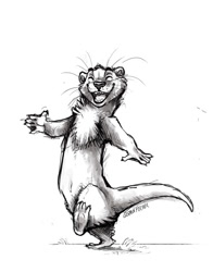 Size: 640x816 | Tagged: safe, artist:spain fischer, mammal, mustelid, otter, anthro, feral, plantigrade anthro, redwall, eyes closed, grayscale, happy, monochrome, simple background, smiling, solo, white background
