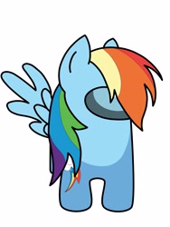 Size: 3024x4032 | Tagged: safe, artist:ninjamurm-v2, crewmate (among us), rainbow dash (mlp), humanoid, among us (game), friendship is magic, hasbro, my little pony, 2020, clothes, crossover, feathered wings, feathers, female, hair, hair band, high res, simple background, solo, solo female, species swap, white background, wings
