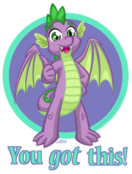 Size: 720x950 | Tagged: safe, artist:texasuberalles, part of a set, spike (mlp), dragon, fictional species, western dragon, semi-anthro, friendship is magic, hasbro, my little pony, claws, looking at you, male, solo, solo male, thumbs up, winged spike (mlp), wings, you got this
