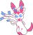 Size: 698x735 | Tagged: safe, artist:tommeypinkiemonkey, eeveelution, fictional species, mammal, sylveon, feral, cc by-nc, creative commons, nintendo, pokémon, 2020, aliasing, blue eyes, blue outline, colored outline, flat colors, pink outline, pixel art, simple background, smiling, solo, transparent background, white body
