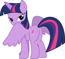 Size: 8806x7987 | Tagged: dead source, safe, artist:pink1ejack, twilight sparkle (mlp), alicorn, equine, fictional species, mammal, pony, feral, friendship is magic, hasbro, my little pony, 2016, absurd resolution, butt, feathered wings, feathers, female, horn, inkscape, lidded eyes, looking at you, looking back, looking back at you, mare, on model, simple background, smiling, solo, solo female, spread wings, tail, transparent background, vector, wings