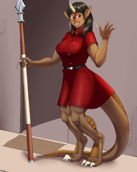 Size: 2190x2738 | Tagged: safe, artist:kinky-kitty, artist:plankboy, artist:valsalia, isher (out-of-placers), anthro, the out-of-placers, high res, solo, spear, weapon