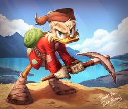 Size: 1000x856 | Tagged: safe, artist:shira-hedgie, scrooge mcduck (disney), bird, duck, waterfowl, anthro, disney, ducktales, ducktales (2017), mickey and friends, male, pickaxe, solo, solo male