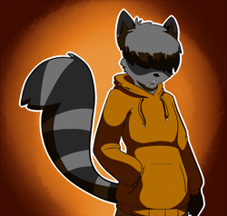 Size: 960x912 | Tagged: safe, artist:munks, mammal, procyonid, raccoon, anthro, clothes, hoodie, male, solo, solo male, topwear