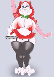 Size: 902x1280 | Tagged: suggestive, artist:princesssamoyed, oc, oc only, oc:cumu, canine, dog, mammal, samoyed, anthro, areola, blue eyes, breasts, female, fluff, fur, glasses, hair, huge breasts, neck fluff, red clothes, round glasses, short skirt, solo, solo female, white body, white fur, white hair