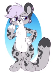Size: 839x1200 | Tagged: safe, artist:lulubell, big cat, feline, mammal, snow leopard, anthro, chibi, ear piercing, female, nose piercing, nose ring, piercing, solo, solo female