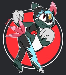 Size: 1117x1280 | Tagged: safe, artist:ineedanaccount, fictional species, sneasel, anthro, nintendo, pokémon, clothes, costume, female, luchador, red eyes, smiling, solo, solo female