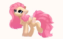 Size: 1788x1098 | Tagged: safe, artist:fluffy_sketch, fluttershy (mlp), equine, fictional species, mammal, pegasus, pony, feral, friendship is magic, hasbro, my little pony, chest fluff, female, floppy ears, fluff, smiling, solo, solo female