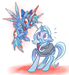 Size: 651x714 | Tagged: dead source, safe, artist:modern-warmare, cirno (touhou), trixie (mlp), elemental creature, equine, fairy, fairy pony, fictional species, ice elemental, mammal, pony, unicorn, feral, friendship is magic, hasbro, my little pony, touhou, alicorn amulet (mlp), crossover, duo, duo female, female, females only, feralized, furrified, ice, ice fairy, mare, ponified, species swap, wings, xk-class end-of-the-world scenario