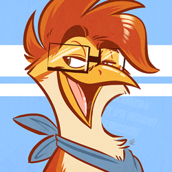 Size: 500x500 | Tagged: safe, artist:nicnak044, bird, chicken, galliform, ambiguous form, 1:1, bandanna, beak, bust, clothes, glasses, low res, male, open beak, open mouth, portrait, rooster