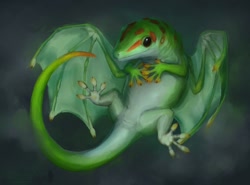 Size: 1280x948 | Tagged: safe, artist:xennademonorph, dragon, fictional species, gecko, hybrid, lizard, reptile, feral, ambiguous gender, solo, solo ambiguous, webbed wings, wings