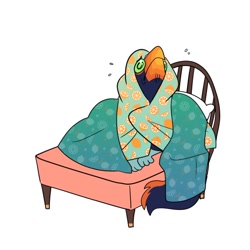 Size: 512x512 | Tagged: safe, artist:tucakeane, oc, oc only, oc:tucakeane, bird, ambiguous form, 2020, ambiguous gender, beak, bed, blanket, digital art, green eyes, on bed, pillow, simple background, solo, solo ambiguous, tail, white background
