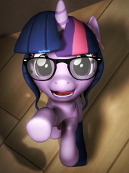 Size: 1775x2367 | Tagged: safe, artist:aryatheeditor, artist:dazzion, equine, fictional species, mammal, pony, unicorn, feral, equestria girls, friendship is magic, hasbro, my little pony, 2020, 3d, cute, female, geode, glasses, happy, horn, looking at you, magical geodes, mare, meganekko, nerd, one hoof raised, photo, ponified, sci-twi (mlp), solo, solo female, source filmmaker, tail, 🤓