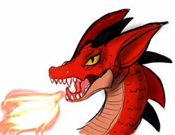 Size: 3300x2550 | Tagged: safe, artist:inkynotebook, oc, oc only, demon, fictional species, feral, 2020, ambiguous gender, bust, fangs, fire, fire breathing, high res, open mouth, sharp teeth, simple background, solo, solo ambiguous, teeth, white background
