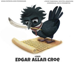 Size: 690x577 | Tagged: safe, artist:cryptid-creations, bird, corvid, crow, songbird, feral, edgar allan poe, pun, visual pun, writing